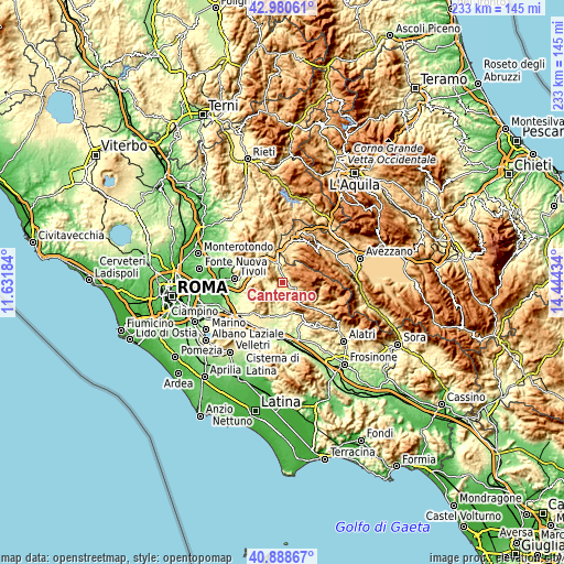 Topographic map of Canterano