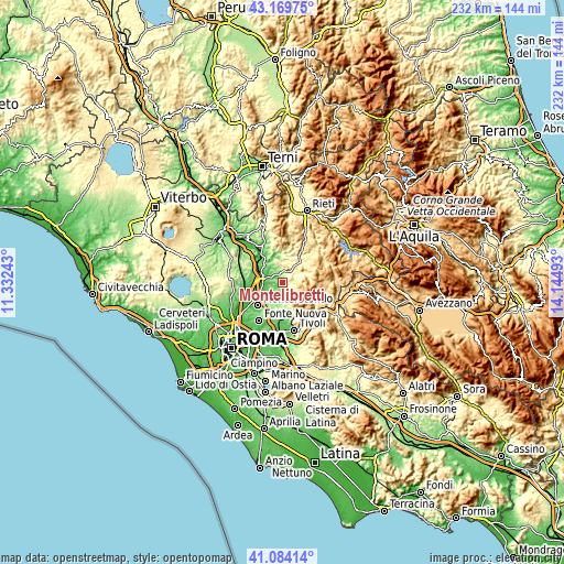 Topographic map of Montelibretti