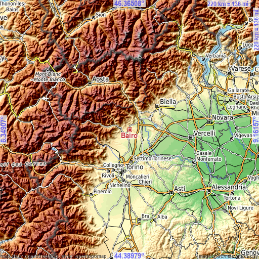 Topographic map of Bairo