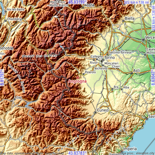 Topographic map of Angrogna