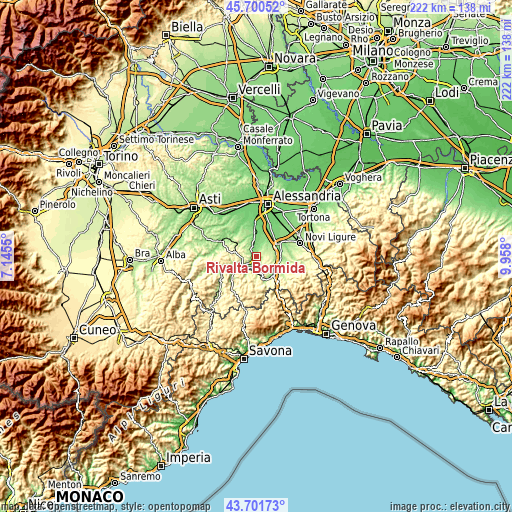 Topographic map of Rivalta Bormida