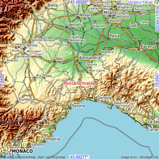 Topographic map of Rocca Grimalda