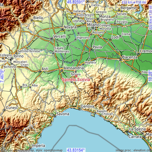 Topographic map of Spineto Scrivia