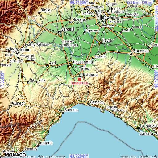 Topographic map of Tassarolo