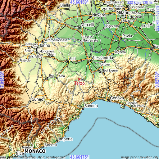 Topographic map of Terzo