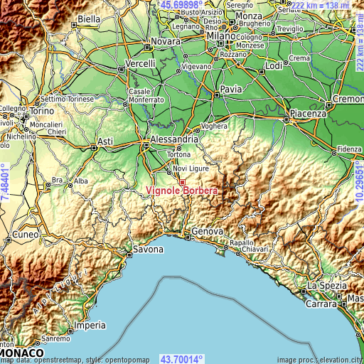 Topographic map of Vignole Borbera