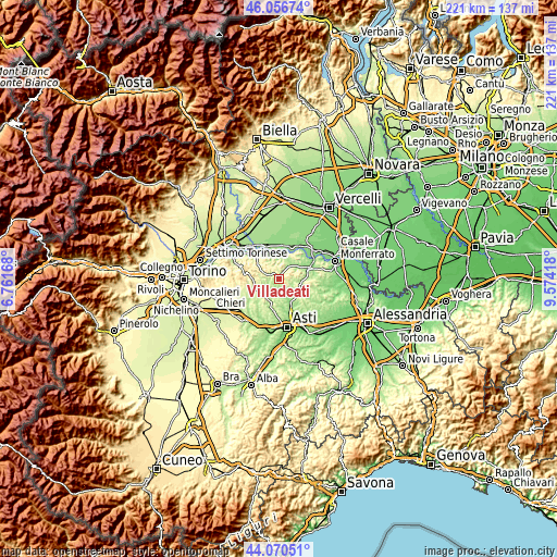 Topographic map of Villadeati