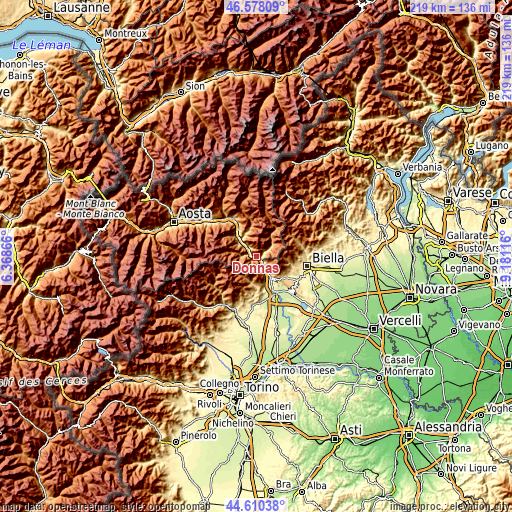 Topographic map of Donnas