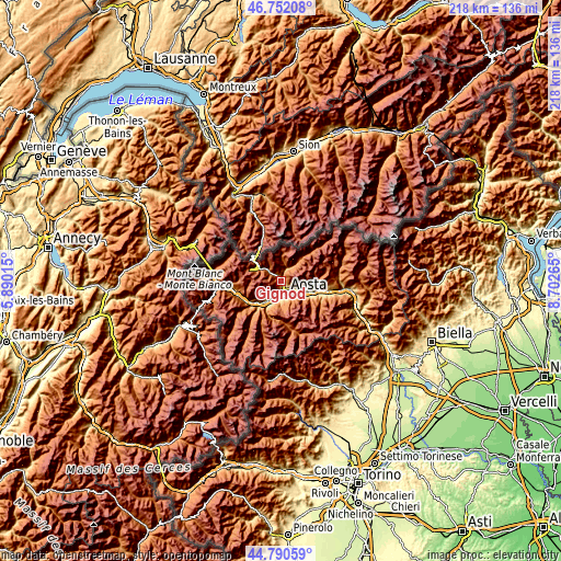 Topographic map of Gignod