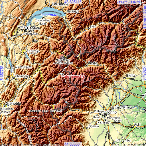 Topographic map of Valgrisenche