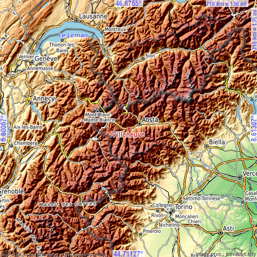 Topographic map of Villeneuve