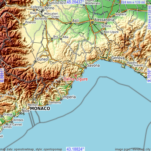 Topographic map of Calice Ligure