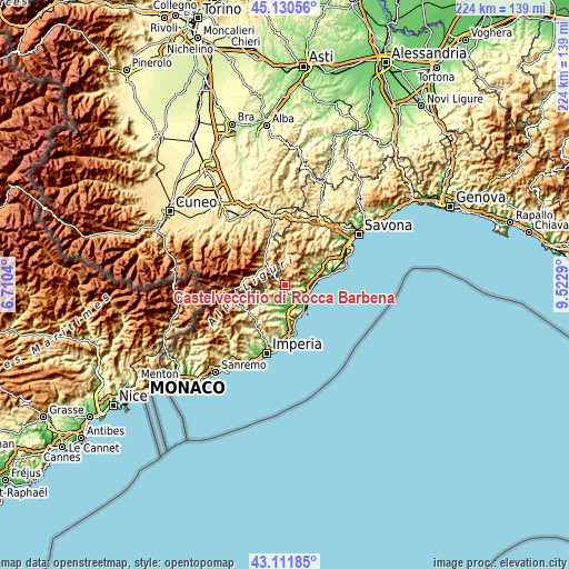 Topographic map of Castelvecchio di Rocca Barbena