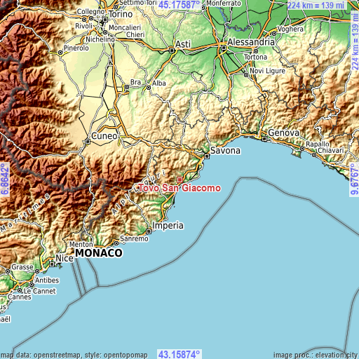 Topographic map of Tovo San Giacomo