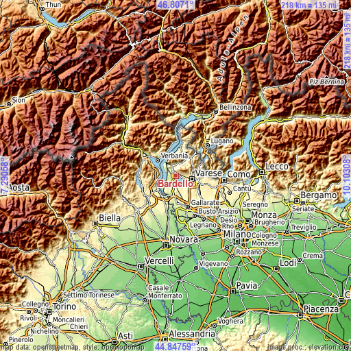 Topographic map of Bardello