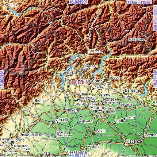 Topographic map of Bisuschio