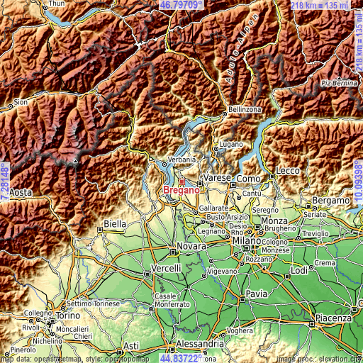 Topographic map of Bregano