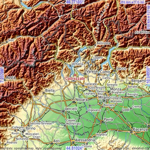 Topographic map of Cadrezzate