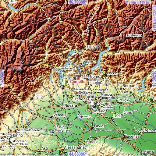 Topographic map of Cantello