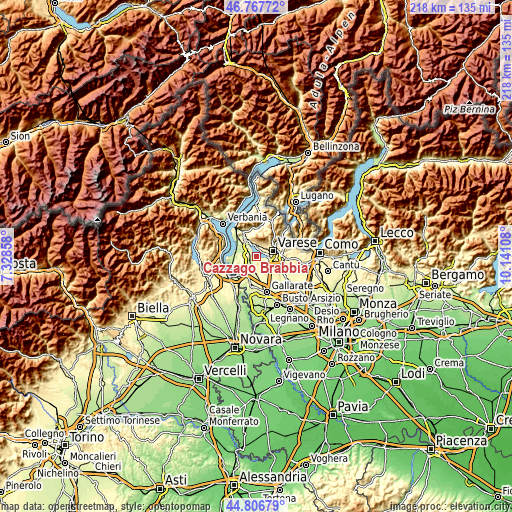 Topographic map of Cazzago Brabbia