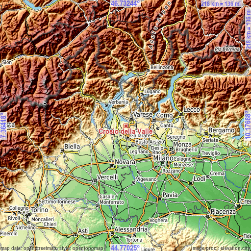 Topographic map of Crosio della Valle