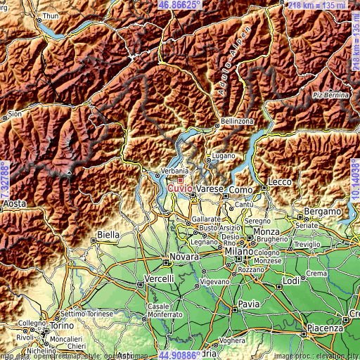 Topographic map of Cuvio