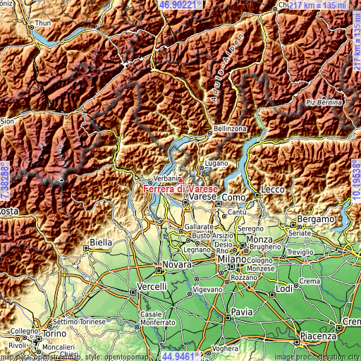 Topographic map of Ferrera di Varese