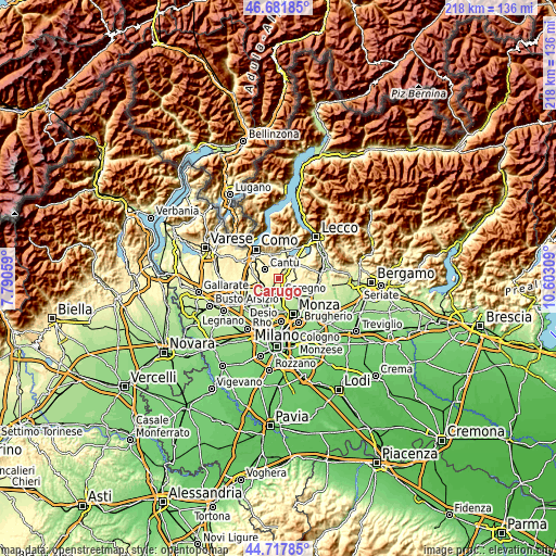 Topographic map of Carugo