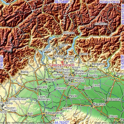 Topographic map of Cassina Rizzardi