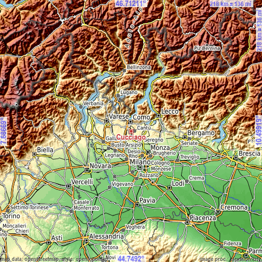 Topographic map of Cucciago