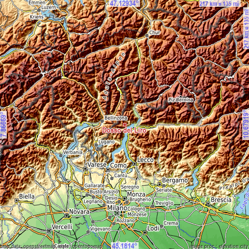 Topographic map of Dosso del Liro