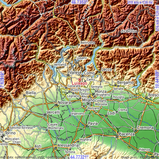 Topographic map of Luisago