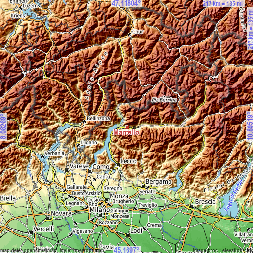 Topographic map of Mantello