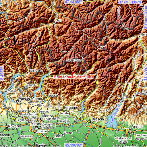 Topographic map of Montagna in Valtellina