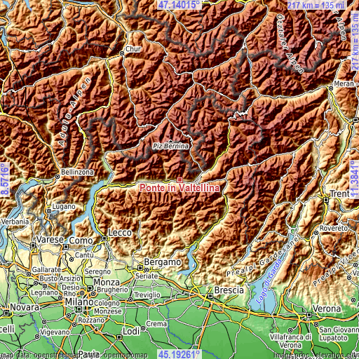 Topographic map of Ponte in Valtellina