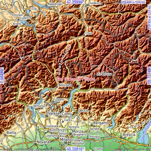 Topographic map of San Giacomo Filippo