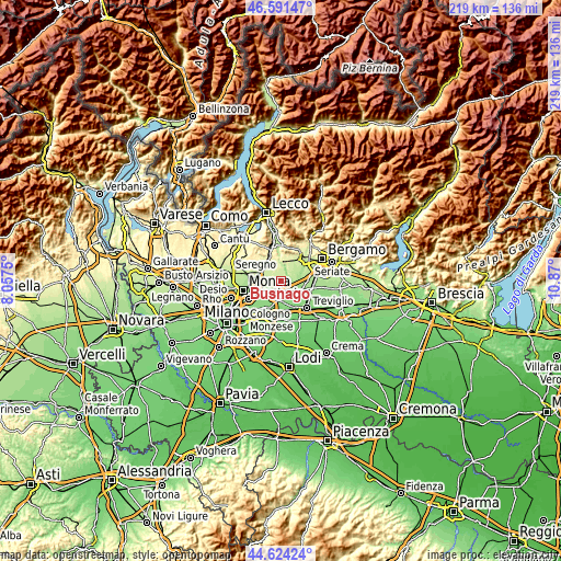 Topographic map of Busnago