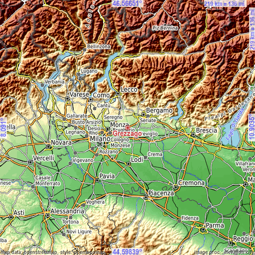 Topographic map of Grezzago