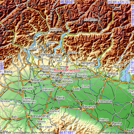 Topographic map of Ronco Briantino