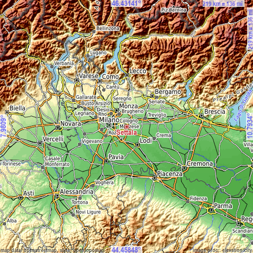 Topographic map of Settala