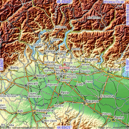 Topographic map of Sovico