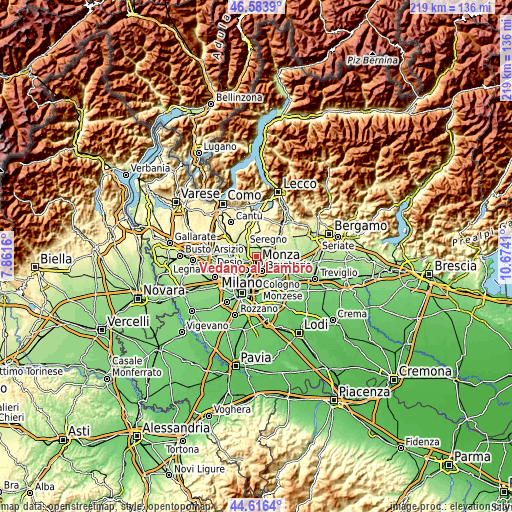 Topographic map of Vedano al Lambro