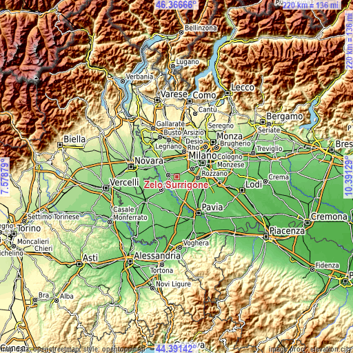 Topographic map of Zelo Surrigone