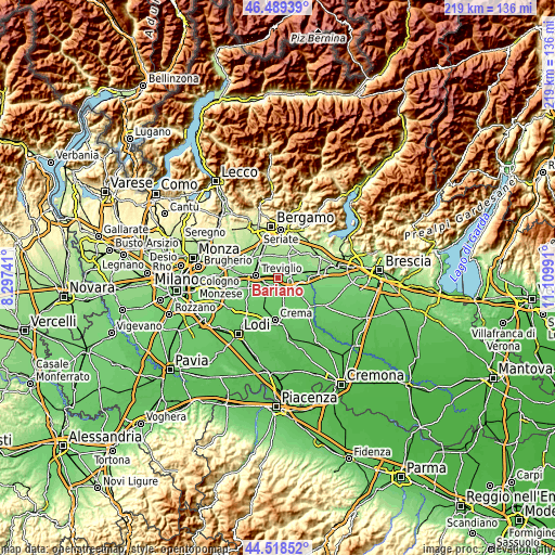 Topographic map of Bariano