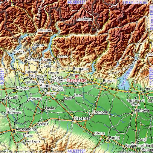 Topographic map of Cavernago