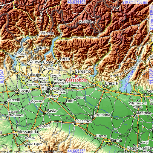 Topographic map of Grassobbio