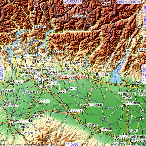 Topographic map of Mornico al Serio