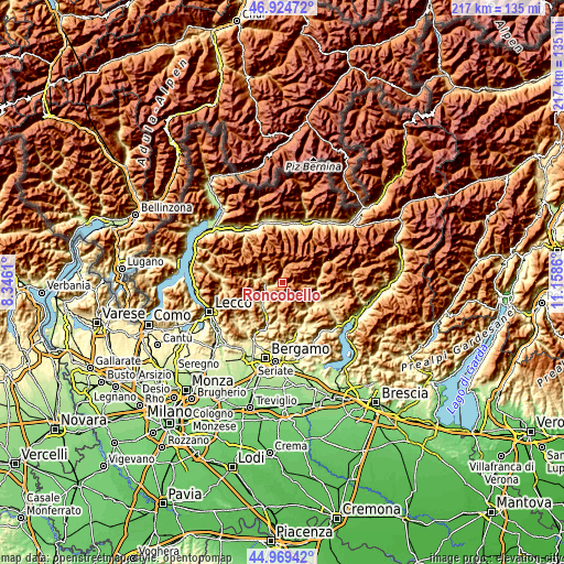 Topographic map of Roncobello