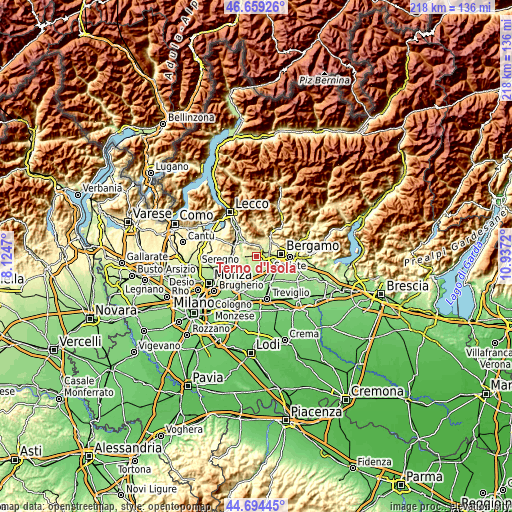 Topographic map of Terno d'Isola