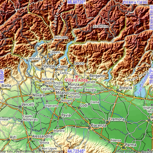 Topographic map of Villa d'Adda